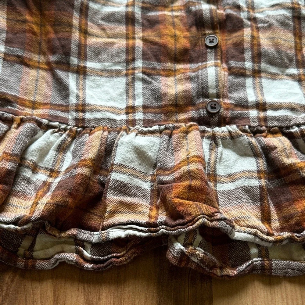 The Children's Place Girls Plaid Ruffle‎ Hem Button-Up Top Size XXL 16